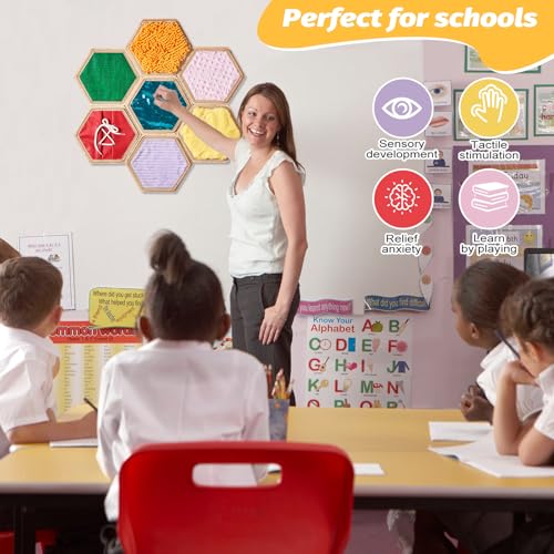Image of Sensory Wall Panel for Kids | Sensory Wall Wooden Tiles and Mats for Children with Autism | Sequin Flip Board | 13 Pieces Sensory Educational Toys for Special Needs Classrooms