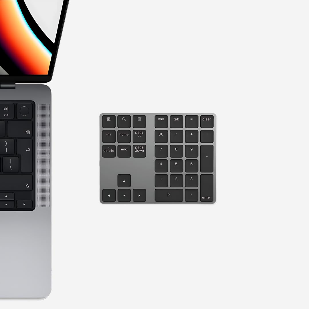USB-C Bluetooth Numerische Ziffernblock – Kabelloses NumPad, Wiederaufladbare Numerische Tastatur für Laptop, Tablet, iPad, MacBook, Windows, Grau (Space Gray)