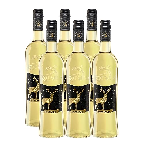 Rotwild Glühwein weiß (6 x 0,75l) – kräftiger Wintergenuss mit Zimt, Orange & Nelke, weich im Geschmack – ideal für gemütliche Abende am Kamin, leicht erhitzt ein Erlebnis