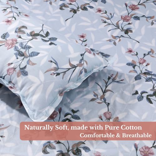 Image of Jaipur Weaves King Size Elastic Fitted Bedsheet, 100% Pure Cotton King Size Fitted Bedsheet for Double Bed with 2 Pillow Covers, 240 TC, 72x78 Inches up to 8-inch Mattress, Floral (Spring Tulips Blue)
