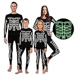 Rocky Skeleton Thermal Underwear (Glow In The Dark) Halloween Girls, Boys, Mens & Womens Long Sleeve Pajamas Full Family Scary Clothes For Warm Kids, Adults (Women - Medium)