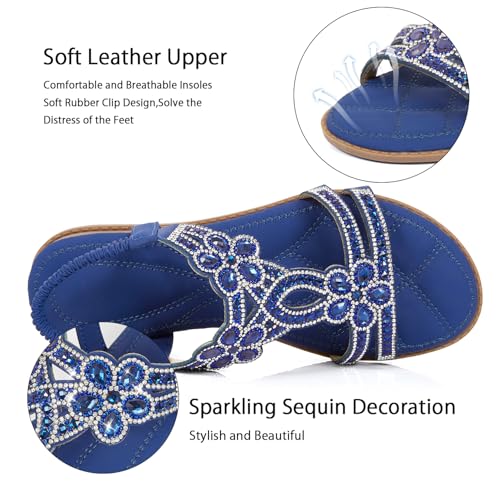 Image of iCKER Womens Rhinestone Strappy Flat Sandals Elastic Ankle Strap Open‑Toe | Sparkling,for wedding,party,evening dates,special occasion,Vacation,Formal