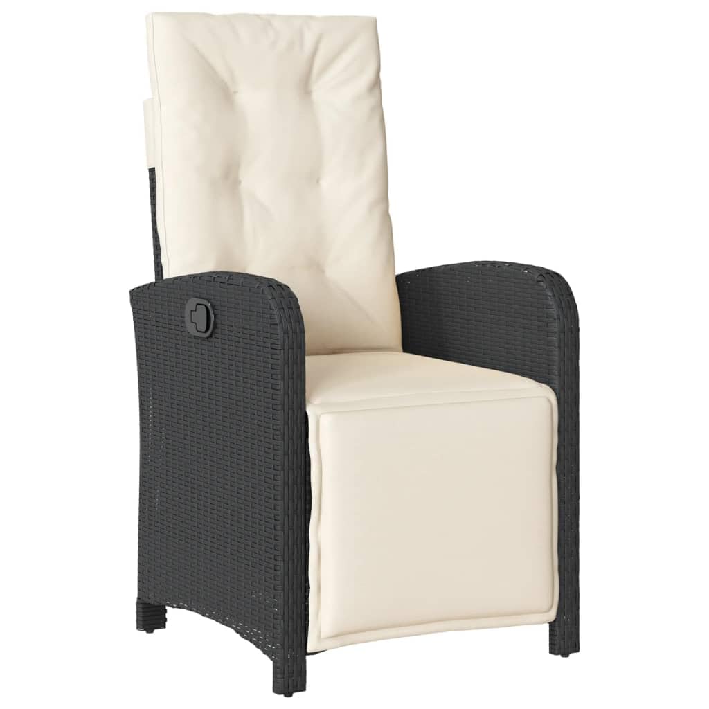 vidaXL Sillón Reclinable de Jardín con Reposapiés, Silla con Respaldo, Asiento Exterior, Sillón Descanso para Terraza Patio, Ratán PE Negro
