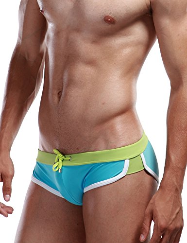 SEOBEAN Herren Badehose Schwimmen Bademode Boxer Slip Trunk Badeshorts (M(31-33"), 2234 Blau/Grün)