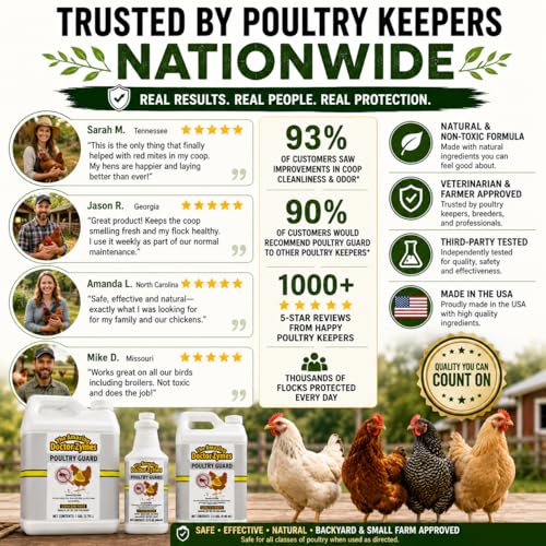 Image of Poultry Guard - Natural Chicken Mite & Lice Treatment - Organic Poultry Parasite Spray & Chicken Coop Cleaner - Safe, Non-Toxic Bug Control for Hens, Coops & Commercial Poultry Farms