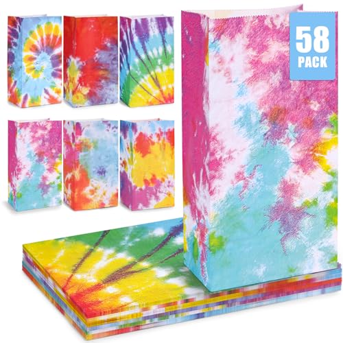 Toxoy HTY0055 58Pcs Tie Dye Gift Bags, Tie Dye Party Favor Bags Camouflage Treat Bags Colorful Goody Bags cover