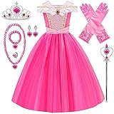 Princess Aurora Costume for Girls with Accessories Princess Aurora Cosplay Dress Up for Birthday Party Halloween Costume (140(7-8T))