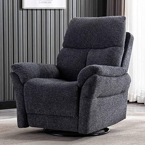 ANJ Swivel Rocker Fabric Recliner Chair - Reclining Chair Manual, Single Modern Sofa Home Theater Seating for Living Room (Dark Gray)