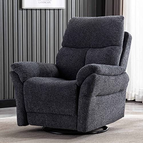 Anj Swivel Rocker Fabric Recliner Chair - Reclining Chair Manual, Single Modern Sofa Home Theater Seating For Living Room (Dark Gray) #TOP2