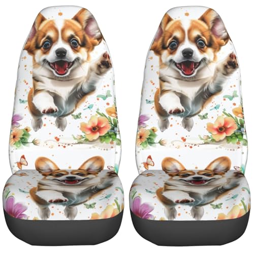 Housse de siège Corgi et papillon pour voiture, SUV et camion (Lot de 2)