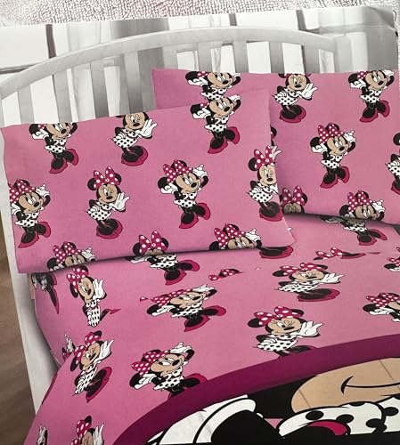 Jay Franco Twin Size Sheet Set 3 Pieces Kids Set (Minnie Mouse), Pink, Black, JF14545