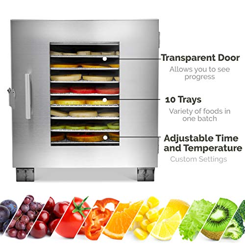 Morvat Stainless Steel Food Dehydrator Machine with Digital Timer, Jerky Dehydrator, Meat Dehydrator, Fruit Dehydrator, Food Dryer, 10 Stainless Steel Trays