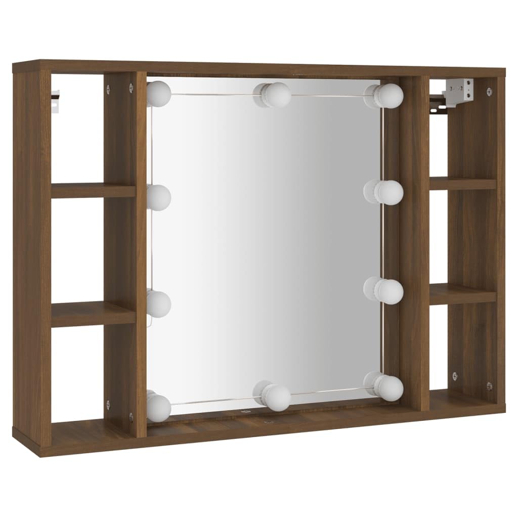 Genérico Mueble con Espejo y LED Color Roble marrón 76x15x55 cm,Armarios y almacenamiento-820447