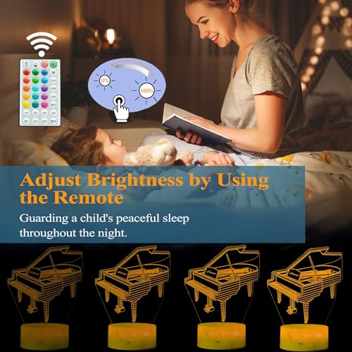 Image of Piano Night Light, Instrument Gifts, Piano 3D Illusion Lamp with 16 Colors Changing, Timer, 4 Flash Modes and Dimmable, Kids Boys Girls Room Decoration, Holiday Xmas Music Gifts