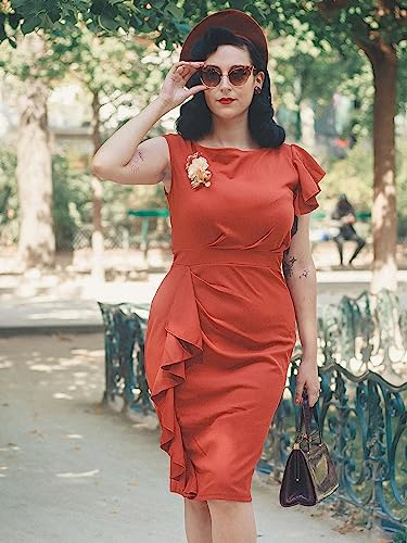 Image of AISIZE Women's Pinup Vintage Ruffle Sleeves Cocktail Party Pencil Dress