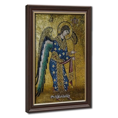 Toile Saint Michel Archange 20x30 cm avec cadre noir suspendre pour décoration murale de bureau