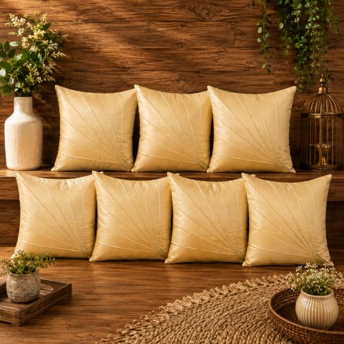 Image of Noor Silk Cushion Covers Pack of 7 | 16x16 Inches, Beige