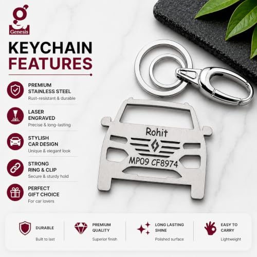 Image of Personalized Stainless Steel Key Chain /Key Ring | Durable, Compatible with All Models | Customized Car Number Plate | Ideal Gift for Him (Silver)