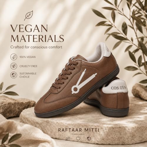 Image of Cos tan Raftaar Mitti Brown Sneakers, Vegan Leather, Lace-Up