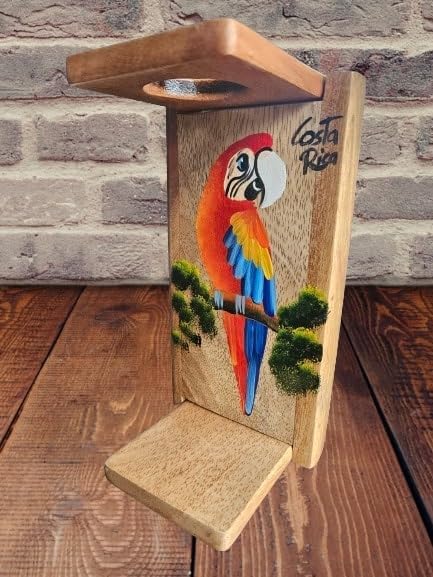 Tapanti store.Chorreador,Costa Rican handcrafted foldable wooden pour-over coffee maker.Includes a reusable cloth filter.Hand painted Macaw wooden design.Light Cedar.Perfect for travel (Red)