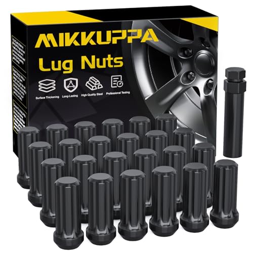 Image of MIKKUPPA M14x2.0 Wheel Lug Nuts - Replacement for 2004-2014 Ford F150 F-150 Expedition Lincoln Navigator Aftermarket Wheel - 24pcs Black Closed End 7 Spline Lug Nuts with 1 Socket Key