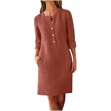 Ruziyoog Womens Casual Button Front Dress 3/4 Sleeve Loose Tunic Shift Dress with Pockets Summer Business Work Dresses