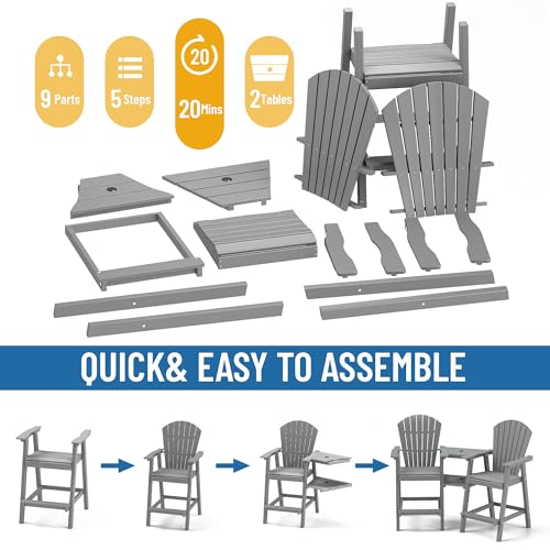Foowin ACX-DH Tall Adirondack Chairs Set Of 2,Recycled Poly Balcony Chair With Double Connecting Tray Patio Stools Weather Resistant thumb #5