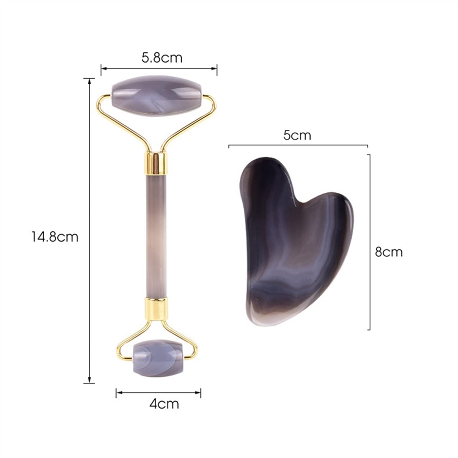 BAWHO Jade Roller Gua Sha Massage Set Natural Agate Gouache Stone Board Anti Aging Face Massager Skin Beauty Care Lifting Tool 1Set