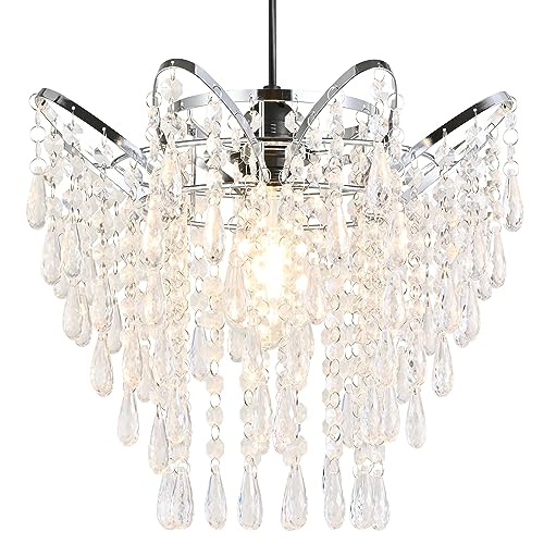 Modern Acrylic Chandelier Shade, 3-Tier Beaded Crystal-Like Ceiling Light Cover Clear Glassy Design...