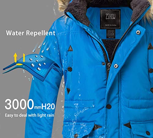 Zshow Boys' Water Resistant Windbreaker Jacket Warm Long Parka Hooded Winter Coat(Acid Blue,14-16) #TOP2
