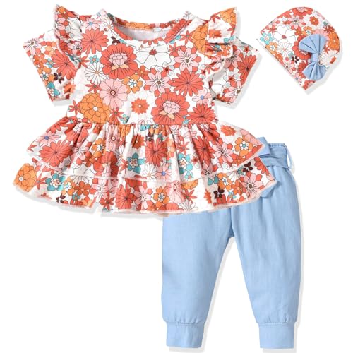 Image of fioukiay 3-6 Months Baby Girls Clothes Infant Little Girl Ruffle Floral Outfit Spring Summer Outfits