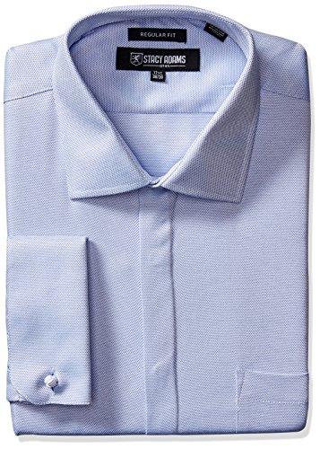 STACY ADAMS Men's Big-Tall 39000 Dress Shirt Textured Solid, Blue, 17.5