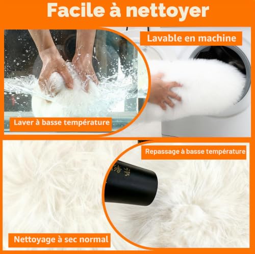 Xinxinphi Tapis Faux Peau Mouton Synthétique 60 x 120 cm, Tapis Fausse Fourrure Moelleux Blanc, Moquette Imitation Doux Antidérapant, Moquette Canapé Lavable pour Chambre Coucher, Salon Décoration – vue 4