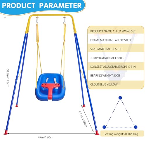 Toddler Swing Set, 2 in 1 Baby Swing Set for Indoor Outdoor Backyard, Baby Swing with Bouncer Jumper, Foldable Metal Stand,๐ฒ๐ต\" (๐) Large