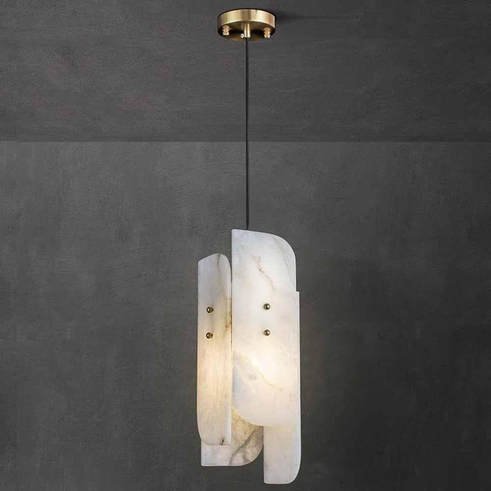 Modern Alabaster Pendant Light For Kitchen Island Marble Shade Pendant Lights Natural Stone White Marble Hanging Lamp Square Design For Living Room Bedroom Dining Room Cafe