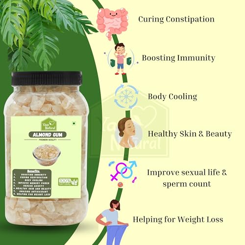 Image of Yaa Natural Almond Gum 1kg | Gond Katira | Badam Pisin | Badam Gum Body Cooling 100% Natural Quality Organic Gum (1kg(Pack of 1)