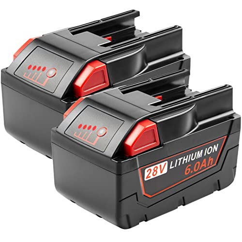 2Pack 6000mAh 28V Battery Replacement for Milwaukee Mk28 Battery for Milwaukee Mk28 48-11-2830, V28, Mk28B, Mk28BX 48-11-2830, V28, 0726-20, 0719-20, 0779-22 Cordless Power Tools Li-Ion Battery