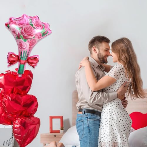 Image of Rozi Decoration Rose Bouquet Shape Foil Balloon for Birthday Decoration, Flower Theme Balloon for Anniversary, Romantic Celebration, Surprise Decor and Special Occasion Setup 1 Pcs