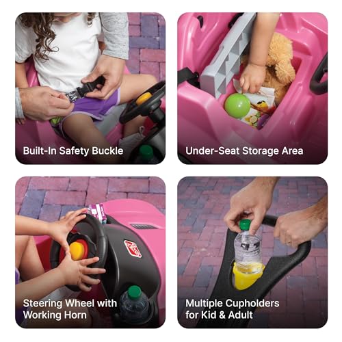 Image of Step2 Whisper Ride Cruiser Kids Push Car, Ride On Toy, Stroller Substitute, Includes Seat Belt & Horn, Made of Durable Plastic, Max Weight 50 lbs., For Toddlers 1.5-4 Years Old, Pink