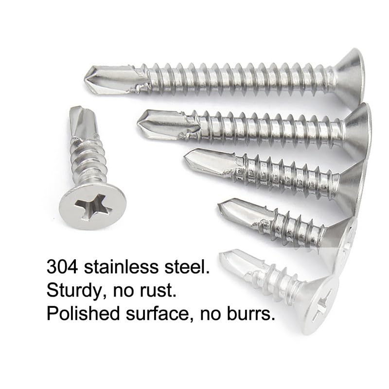 50 Pcs Self Drilling Countersunk Screws, 4.2 x 16mm Phillips Flathead, 304 Stainless Steel - Image 4