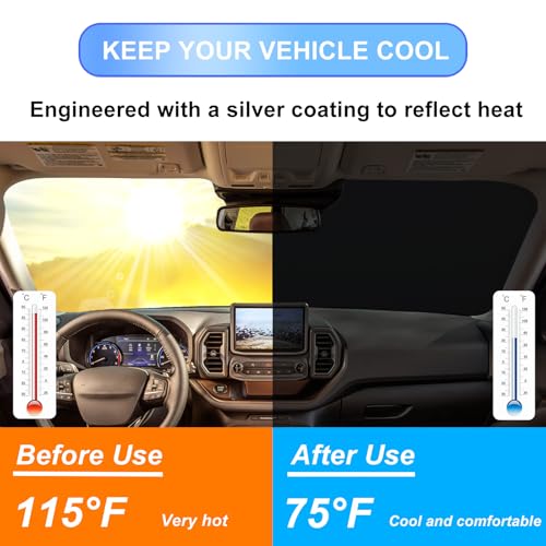 Image of Windshield Sun Shade for 2021-2026 Ford Bronco Sport| Fully Covered Foldable Front Window Sun Visor| 310T Polyester| UV Heat Insulation Protection| Outdoor Camping (Not for Bronco Model)
