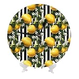 GVYGVY Orologi da parete a batteria da 25,4 cm, con stampa di limoni a righe bianche e nere, un moderno e silenzioso piccolo orologio da parete per soggiorno, cucina, bagno, ufficio, decorazione