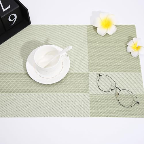 marysgift Place Mats for Table Placemats Set of 6 Woven Placemat 30cm x 45cm Decorative Non Slip Heat Resistant Washable Table Mat for Dining Kitchen Parties Camping Light Green - Image 2