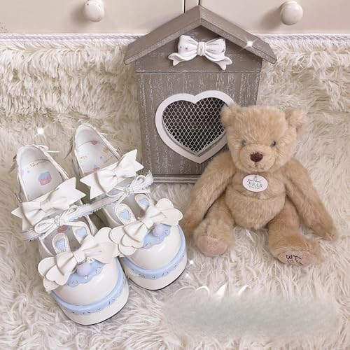 ZQW Kawaii Platform Mary Janes Shoes for Women Cute Bunny Ear Bow Lolita JK Uniform Chunky Wedges Heel Cosplay Party Dress3