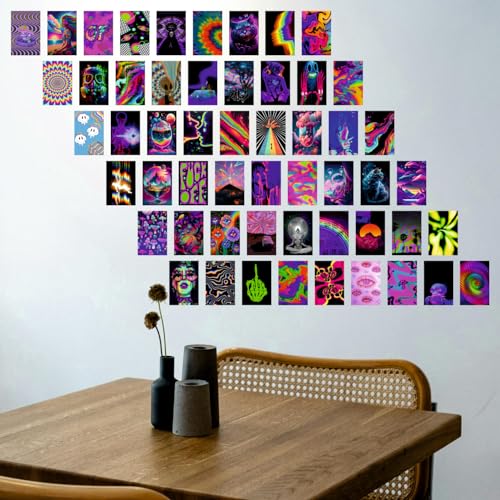 Image of SAW Psychedelic Posters - Pack of 54 | 4 x 6 Inches | Retro Wall Art for Living Room, Bedroom, Home and Office