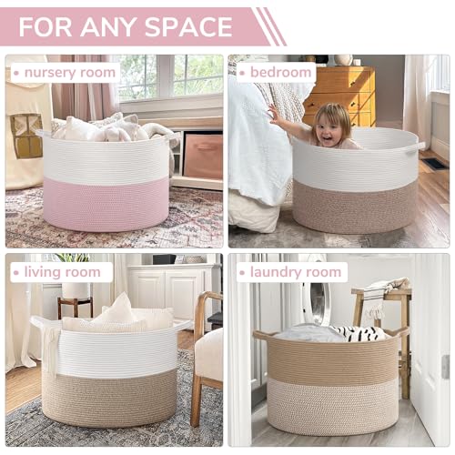 Image of INDRESSME 115L Extra Large Pink Laundry Basket for Nursery Stuffed Animal Storage, Blanket Rope Baby Baskets Kids Toy Organizer Dorm Room Essentials for Girls, Pink