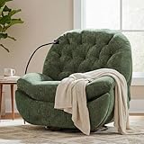 Immulize Swivel Rocker Recliner Chair, Oversized Swivel Rocking Sofa, Large Glider Recliner with Phone Holder, Chenille Fabric (Green)