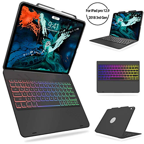 TechCode iPad 12.9 (3rd Generation) Keyboard Case, Slim Wireless Backlit Bluetooth Keyboard with Hard Shell Auto Sleep Wake Folio Stand Protective Cover for iPad Pro 12.9 inch 3rd Gen 2018