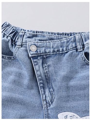 WDIRARA Girl's Bow Print Asymmetrical Waisted Baggy Jeans Ripped Wide Leg Denim Pants3