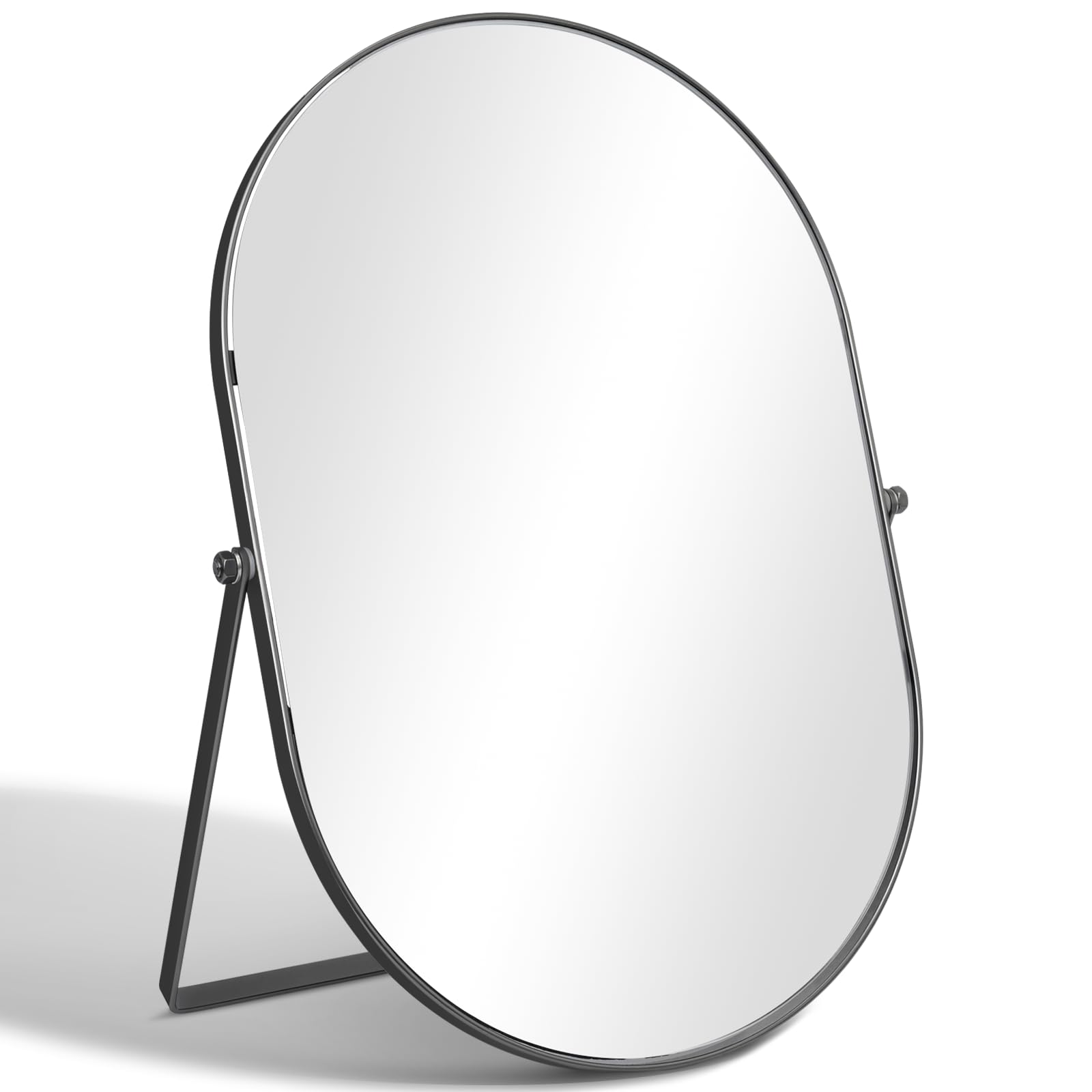 TSKDKIT Tabletop Mirror 30 × 20 cm Desk Mirror on Stand with Adjustable Angle and Black Metal Frame, Freestanding Design for Makeup and Dressing Tables (Oval, Black)